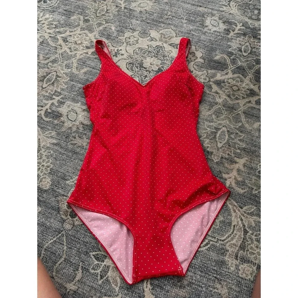 Suddenly Slim Catalina Red Polka Dot One Piece Swimsuit